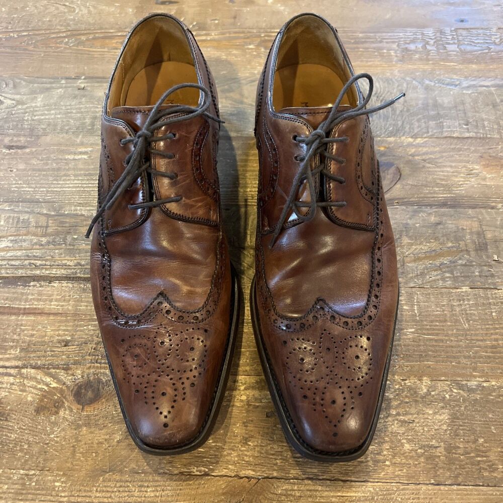 MAGNANNI Sergio Wingtip Brogue Calfskin Leather Oxford Mens Dress Shoes Sz 8.5 M